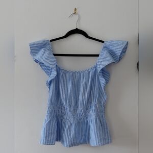 Joe Fresh Blue And White Stripe Two Way Blouse,xs